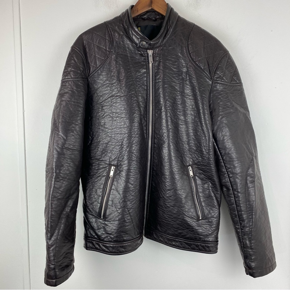 Robert Phillipe size Large Men’s Brown Faux Leather Full Zip Biker Jacket